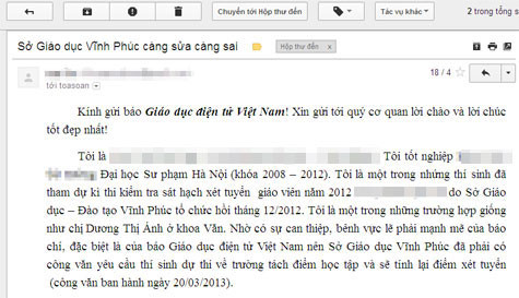 Thư tố Sở GD&ĐT Vĩnh Phúc gửi đến Giaoduc.net.vn. Thư tố Sở GD&ĐT Vĩnh Phúc gửi đến Giaoduc.net.vn.