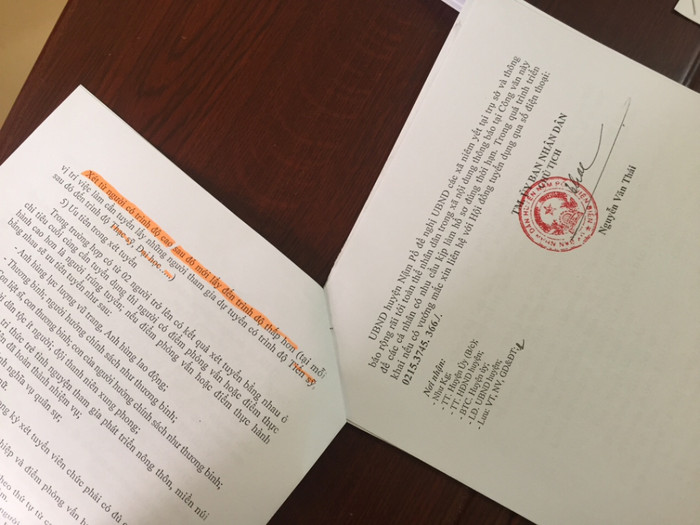 Bản thông báo mà ông Nguyễn Văn Thái gửi cho phóng viên (Ảnh: do ông Thái chụp)