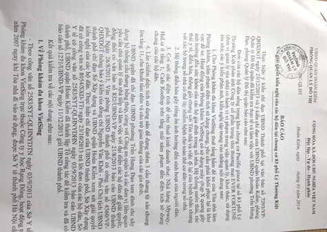 Phòng Quản lý đô thị Hoàn Kiếm đã &quot;vạch trần&quot; những sai phạm của Chủ đầu tư tòa nhà Pacefic Place.