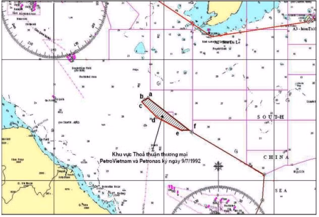 Vùng khai thác chung Việt Nam - Malaysia theo thỏa thuận (MOU) 5-6-1992 Nguồn: Vụ Luật pháp và Điều ước quốc tế, Bộ Ngoại giao.