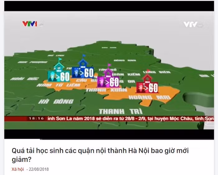 Quá tải sĩ số trường công tại nội thành Hà Nội đã tồn tại nhiều năm, ảnh chụp màn hình mang tính minh họa, nguồn: VTV.vn.