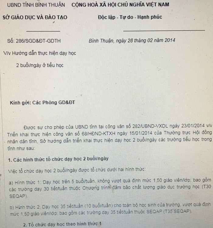 Các trường tiểu học tại Bình Thuận đang thực hiện dạy buổi 2 theo công văn 286 (Ảnh tác giả). Các trường tiểu học tại Bình Thuận đang thực hiện dạy buổi 2 theo công văn 286 (Ảnh tác giả).