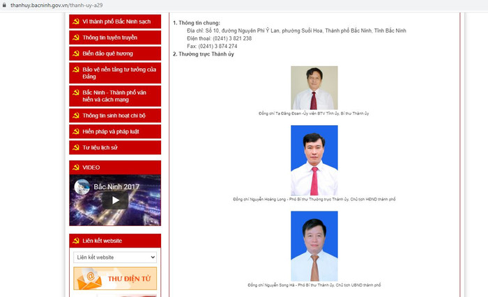Ảnh chụp màn hình trang thông tin điện tử Thành ủy Bắc Ninh vào 14h 10 phút ngày 06/08/2020. Ảnh chụp màn hình trang thông tin điện tử Thành ủy Bắc Ninh vào 14h 10 phút ngày 06/08/2020.