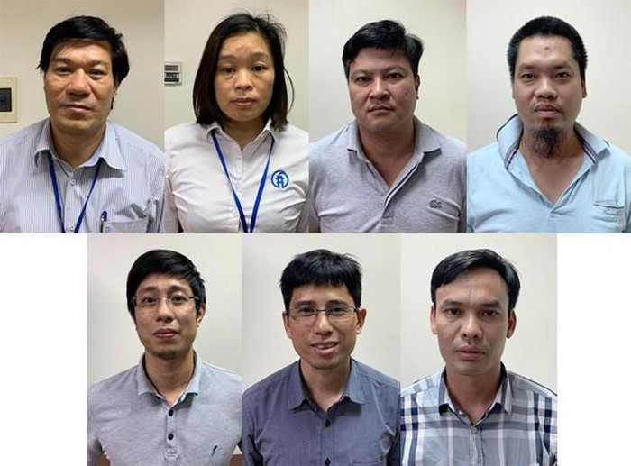 Từ trái qua, bị can Nguyễn Nhật Cảm, bị can Nguyễn Vũ Hà Thanh, bị can Đào Thế Vinh, bị can Nguyễn Trần Duy, bị can Nguyễn Thanh Tuyền, bị can Nguyễn Ngọc Nhất, bị can Lê Xuân Tuấn. Ảnh: Tổng hợp từ cổng thông tin điện tử Bộ Công An. Từ trái qua, bị can Nguyễn Nhật Cảm, bị can Nguyễn Vũ Hà Thanh, bị can Đào Thế Vinh, bị can Nguyễn Trần Duy, bị can Nguyễn Thanh Tuyền, bị can Nguyễn Ngọc Nhất, bị can Lê Xuân Tuấn. Ảnh: Tổng hợp từ cổng thông tin điện tử Bộ Công An.