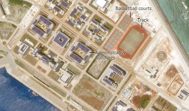 Cận cảnh các tòa nhà trên một góc đảo nhân tạo Trung Quốc xây dựng trái phép ở Xu Bi, ảnh: http://fingfx.thomsonreuters.com Cận cảnh các tòa nhà trên một góc đảo nhân tạo Trung Quốc xây dựng trái phép ở Xu Bi, ảnh: http://fingfx.thomsonreuters.com