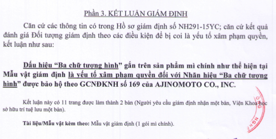 Kết luận của Viện Khoa học sở hữu trí tuệ.
