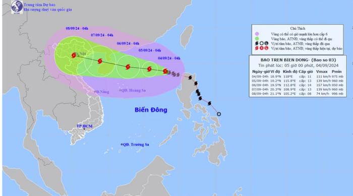 Vị trí và hướng di chuyển của bão số 3. (Nguồn:nchmf.gov.vn) Vị trí và hướng di chuyển của bão số 3. (Nguồn:nchmf.gov.vn)