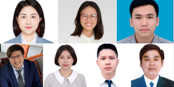 Các ứng viên phó giáo sư trẻ tuổi năm nay: Tiến sĩ Trần Ngọc Mai, Tiến sĩ Vu Thu Trang, Tiến sĩ Trần Quốc Quân, Tiến sĩ Lê Kim Hùng, Tiến sĩ Nguyễn Thị Hoa Hồng, Tiến sĩ Nguyễn Hoàng Chung, Tiến sĩ Bùi Nhất Vương (lần lượt từ trái qua, trên xuống dưới). Ảnh: Doãn Nhàn Thiết kế chưa có tên.png