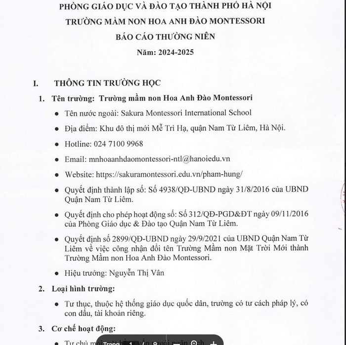 Báo cáo ghi ở tiêu đề ghi cơ quan quản lý là Phòng Giáo dục và Đào tạo Thành phố Hà Nội. Trong khi đó, địa phương không có Phòng Giáo dục và Đào tạo nào có tên như vậy. Sakura Pham Hung.jpg