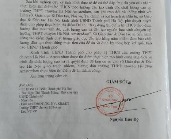 Ảnh chụp một phần Tờ trình 9126/TTr-SGD&amp;ĐT ngày 24/9/2009 của Sở Giáo dục và Đào tạo Hà Nội do Giám đốc sở Nguyễn Hữu Độ ký.