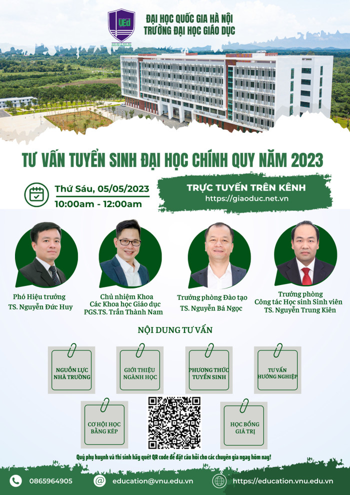 Các chuyên gia đến từ Trường Đại học Giáo dục - Đại học Quốc gia Hà Nội sẽ trực tiếp giải đáp các thắc mắc của học sinh, phụ huynh liên quan tuyển sinh đại học 2023. Các chuyên gia đến từ Trường Đại học Giáo dục - Đại học Quốc gia Hà Nội sẽ trực tiếp giải đáp các thắc mắc của học sinh, phụ huynh liên quan tuyển sinh đại học 2023.