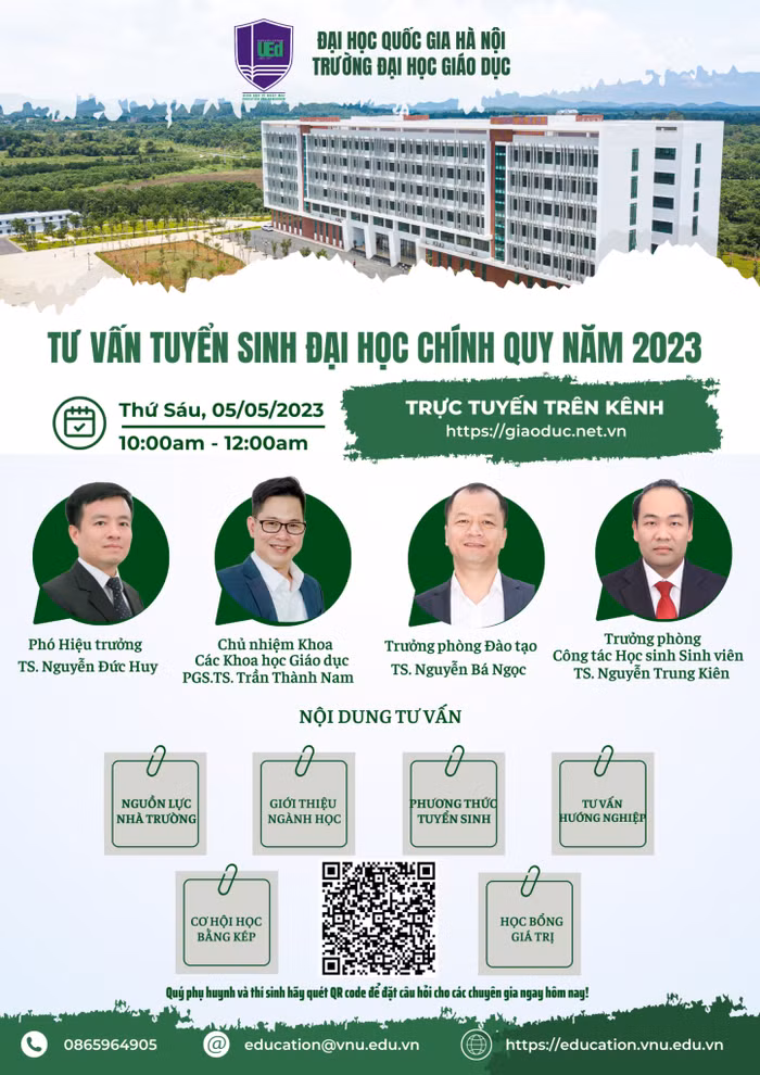 Các chuyên gia đến từ Trường Đại học Giáo dục - Đại học Quốc gia Hà Nội sẽ trực tiếp giải đáp các thắc mắc của học sinh, phụ huynh liên quan tuyển sinh đại học 2023. Các chuyên gia đến từ Trường Đại học Giáo dục - Đại học Quốc gia Hà Nội sẽ trực tiếp giải đáp các thắc mắc của học sinh, phụ huynh liên quan tuyển sinh đại học 2023.