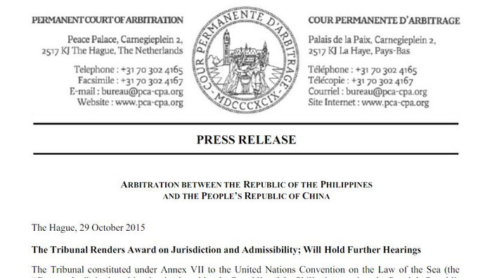 Ảnh chụp màn hình phần tiêu đề Thông cáo Báo chí của PCA về vụ kiện đường lưỡi bò. Ảnh chụp màn hình phần tiêu đề Thông cáo Báo chí của PCA về vụ kiện đường lưỡi bò.