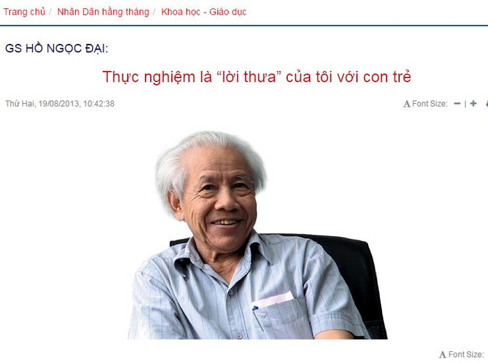 Ảnh chụp màn hình bài phỏng vấn Giáo sư Hồ Ngọc Đại trên Báo Nhân Dân, trong đó ông có kể chi tiết về câu chuyện được cho là (nguyên) Bộ trưởng Phạm Vũ Luận giúp ông "lách luật". Ảnh chụp màn hình bài phỏng vấn Giáo sư Hồ Ngọc Đại trên Báo Nhân Dân, trong đó ông có kể chi tiết về câu chuyện được cho là (nguyên) Bộ trưởng Phạm Vũ Luận giúp ông "lách luật".
