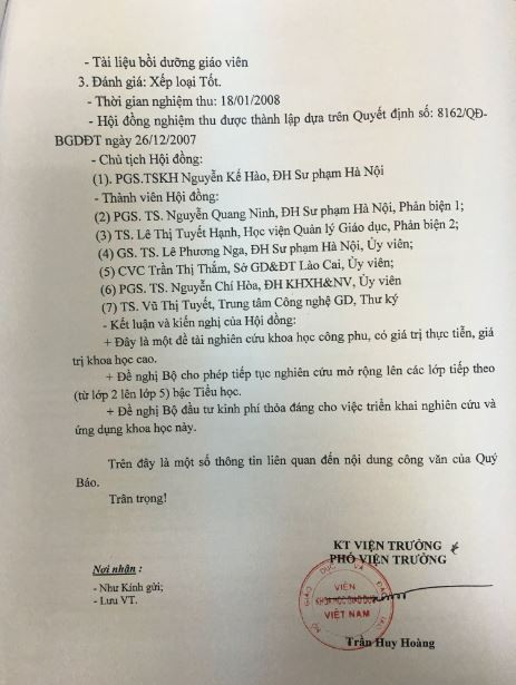 Trang cuối Công văn số 719/VKHGDVN. Trang cuối Công văn số 719/VKHGDVN.
