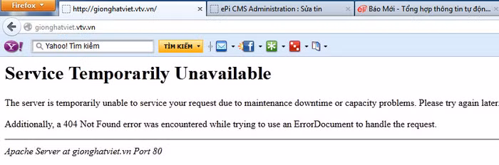 Tình trạng không thể truy cập nội dung website gionghatviet.vtv.vn diễn ra trong hầu hết thời gian đêm chung kết Giọng hát Việt