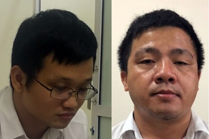 Bị can Võ Văn Mạnh và Hoàng Duy Quang (từ trái qua). Bị can Võ Văn Mạnh và Hoàng Duy Quang (từ trái qua).