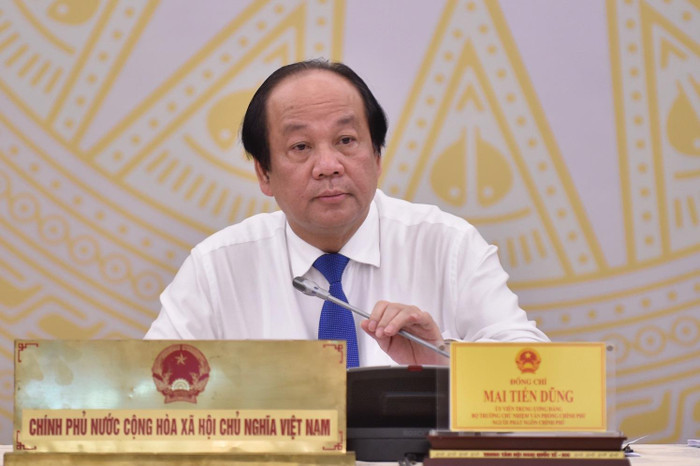 Bộ trưởng Mai Tiến Dũng chủ trì họp báo. Ảnh: VGP Bộ trưởng Mai Tiến Dũng chủ trì họp báo. Ảnh: VGP