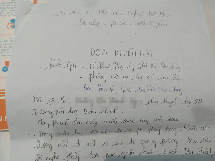 Đơn thư khiếu nại của công dân gửi Báo điện tử Giáo dục Việt Nam.