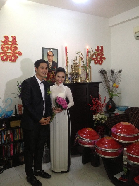 Lễ đính hôn của Baggio và Quỳnh Trâm diễn ra vào sáng 26/1 tại nhà riêng của cô dâu