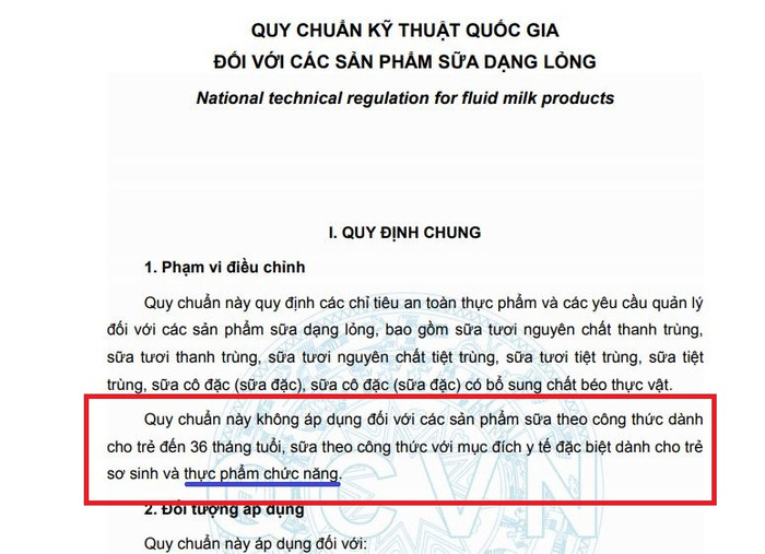Ảnh chụp màn hình phần đầu trang 1 Quy chuẩn kỹ thuật quốc gia đối với các sản phẩm sữa dạng lỏng, phạm vi điều chỉnh. Ảnh chụp màn hình phần đầu trang 1 Quy chuẩn kỹ thuật quốc gia đối với các sản phẩm sữa dạng lỏng, phạm vi điều chỉnh.