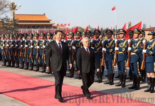 Tổng bí thư Nguyễn Phú Trọng thăm Trung Quốc tháng 4/2015. Ảnh: Beijing Review. Tổng bí thư Nguyễn Phú Trọng thăm Trung Quốc tháng 4/2015. Ảnh: Beijing Review.