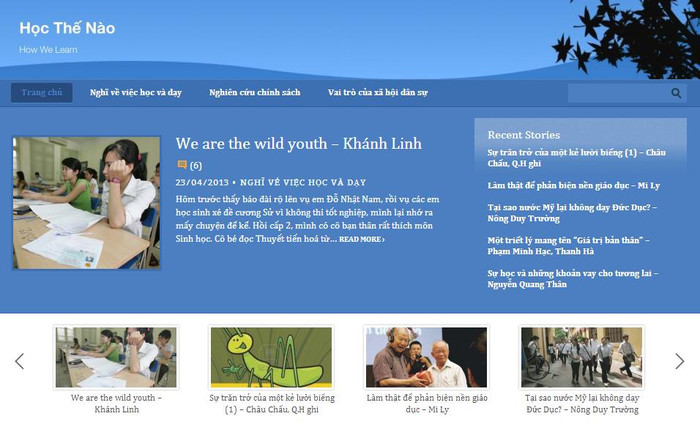 Giao diện trang chủ website "Học thế nào"