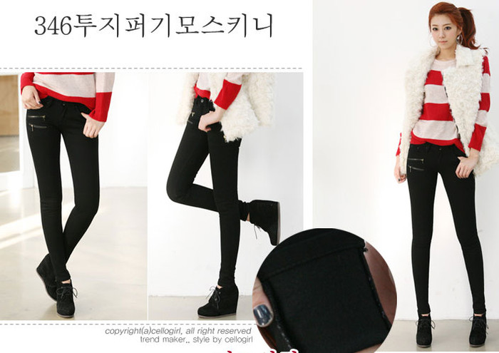 Jean đen với vài đường khoá kéo trang trí khiến bạn thên cá tính, và đôi chân sẽ thon gọn hơn rất nhiều. Jean đen với vài đường khoá kéo trang trí khiến bạn thên cá tính, và đôi chân sẽ thon gọn hơn rất nhiều.