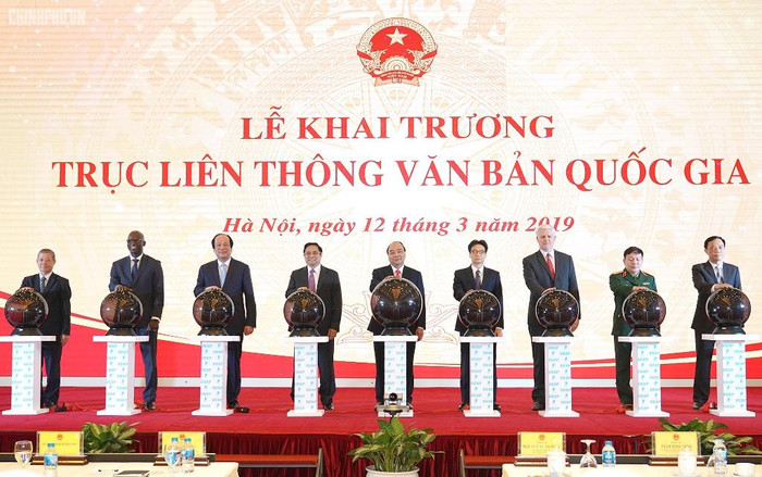 Quang cảnh lễ khai trương Trục liên thông văn bản quốc gia. Ảnh: VGP Quang cảnh lễ khai trương Trục liên thông văn bản quốc gia. Ảnh: VGP