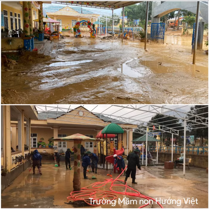 Công tác khắc phục hậu quả do lũ lụt được tiến hành khẩn trương với quyết tâm cao nhất.