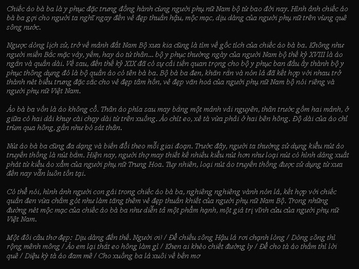 Đôi nét về áo bà ba. Đôi nét về áo bà ba.