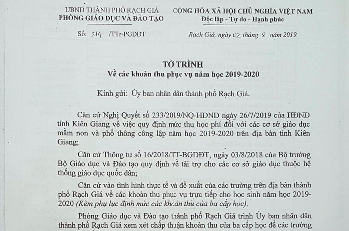 Tờ trình số 214/TTr-PGDĐT. (Ảnh: A.M) Tờ trình số 214/TTr-PGDĐT. (Ảnh: A.M)