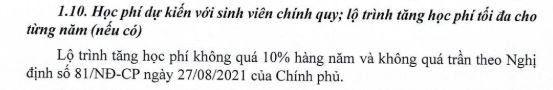 Thông tin học phí hệ (đại học chính quy) tại Đề án tuyển sinh năm 2024 của Học viện Cán bộ Thành phố Hồ Chí Minh. Ảnh chụp màn hình hp.JPG