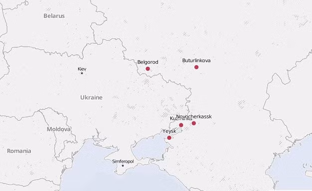 Vị trí được cho là những nơi quân đội Nga đang tập kết và sẵn sàng cơ động vào Ukraine bất cứ lúc nào.