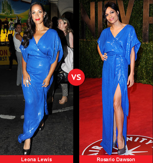 Bộ váy xanh có vẻ hơi dài với Leona, nhưng Rosario diện nó thì lại hoàn toàn ổn. Bộ váy xanh có vẻ hơi dài với Leona, nhưng Rosario diện nó thì lại hoàn toàn ổn.