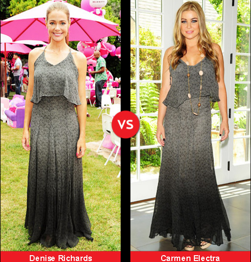 Kiểu váy voan nhẹ bồng bềnh hợp với dáng thanh mảnh của Carmen hơn là Denise. Kiểu váy voan nhẹ bồng bềnh hợp với dáng thanh mảnh của Carmen hơn là Denise.