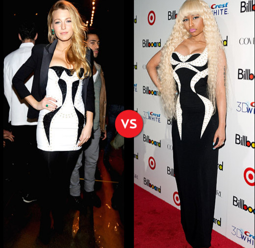 Blake và Snooki có cùng một kiểu váy nhưng mỗi người lại phá cách một kiểu, Blake cắt phéng chân váy dài để đổi tông với áo vest đen, hai người đẹp cùng khoe ngực khủng nhưng nữ diễn viên tóc vàng vẫn "ăn điểm" hơn là cô ca sỹ quậy phá. Blake và Snooki có cùng một kiểu váy nhưng mỗi người lại phá cách một kiểu, Blake cắt phéng chân váy dài để đổi tông với áo vest đen, hai người đẹp cùng khoe ngực khủng nhưng nữ diễn viên tóc vàng vẫn "ăn điểm" hơn là cô ca sỹ quậy phá.