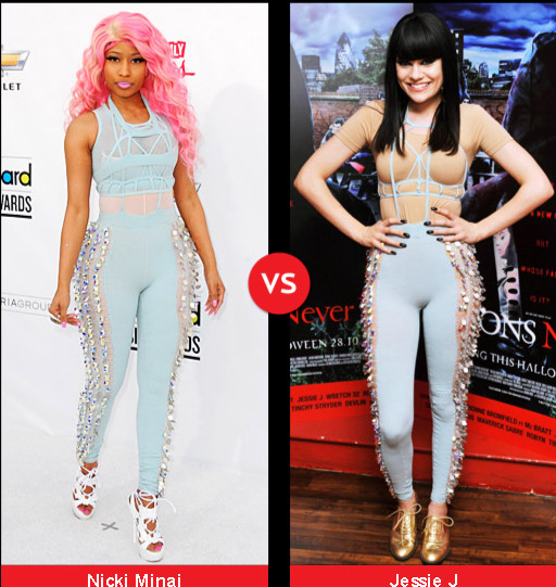 Nicki bị lộ dáng béo tròn với bộ bodysuit này, trong khi Jessie trông cũng khá khẩm hơn đôi chút, nhưng rõ ràng họ đều không đẹp lên nhiều với kiểu trang phục này. Nicki bị lộ dáng béo tròn với bộ bodysuit này, trong khi Jessie trông cũng khá khẩm hơn đôi chút, nhưng rõ ràng họ đều không đẹp lên nhiều với kiểu trang phục này.