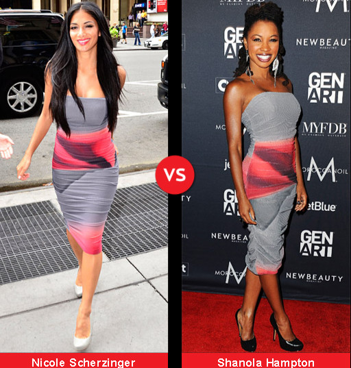 Nicole siêu sexy và quyến rũ với bộ váy bó sát trần vai này, còn Shanola có lẽ sẽ không dám diện lần hai để tránh bị so sánh với đàn em xinh đẹp. Nicole siêu sexy và quyến rũ với bộ váy bó sát trần vai này, còn Shanola có lẽ sẽ không dám diện lần hai để tránh bị so sánh với đàn em xinh đẹp.