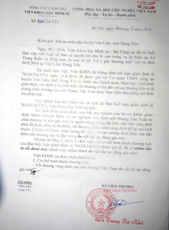 Văn bản thừa nhận có sai sót của cơ quan giám định đã thể hiện phần nào những bất cập, tính thiếu chính xác trong quá trình thực hiện, áp dụng điều luật. Văn bản thừa nhận có sai sót của cơ quan giám định đã thể hiện phần nào những bất cập, tính thiếu chính xác trong quá trình thực hiện, áp dụng điều luật.