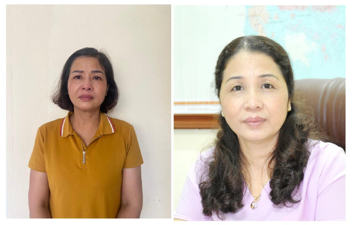 Nguyên Giám đốc Sở Giáo dục và Đào tạo Thanh Hóa - bà Phạm Thị Hằng (áo vàng) và bà Vũ Liên Oanh (áo sáng) - nguyên Giám đốc Sở Giáo dục và Đào tạo tỉnh Quảng Ninh vướng vòng lao lý. Ảnh: Tổng hợp từ Cổng thông tin Bộ Công an và Báo Quảng Ninh.