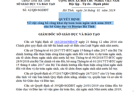 Bộ Giáo dục và Đào tạo đã chỉ ra nhiều tồn tại, thiếu sót trong việc phân bổ ngân sách của Sở Giáo dục và Đào tạo Hà Tĩnh. (Ảnh: Sở Giáo dục và Đào tạo Hà Tĩnh) Bộ Giáo dục và Đào tạo đã chỉ ra nhiều tồn tại, thiếu sót trong việc phân bổ ngân sách của Sở Giáo dục và Đào tạo Hà Tĩnh. (Ảnh: Sở Giáo dục và Đào tạo Hà Tĩnh)