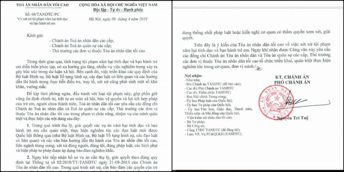 Cong văn của Tòa án nhân dân tối cao. (Ảnh chụp màn hình) Cong văn của Tòa án nhân dân tối cao. (Ảnh chụp màn hình)