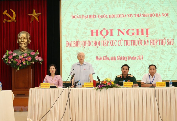 Tổng Bí thư Nguyễn Phú Trọng phát biểu tại buổi tiếp xúc cử tri quận Ba Đình và quận Hoàn Kiếm. (Ảnh: Trí Dũng/TTXVN) Tổng Bí thư Nguyễn Phú Trọng phát biểu tại buổi tiếp xúc cử tri quận Ba Đình và quận Hoàn Kiếm. (Ảnh: Trí Dũng/TTXVN)