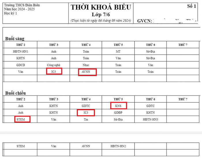 Thời khóa biểu lớp 7/6 của Trường Trung học cơ sở Điện Biên áp dụng từ ngày 6/9 (ảnh chụp màn hình) tkbthcsdienbien-4555.jpg