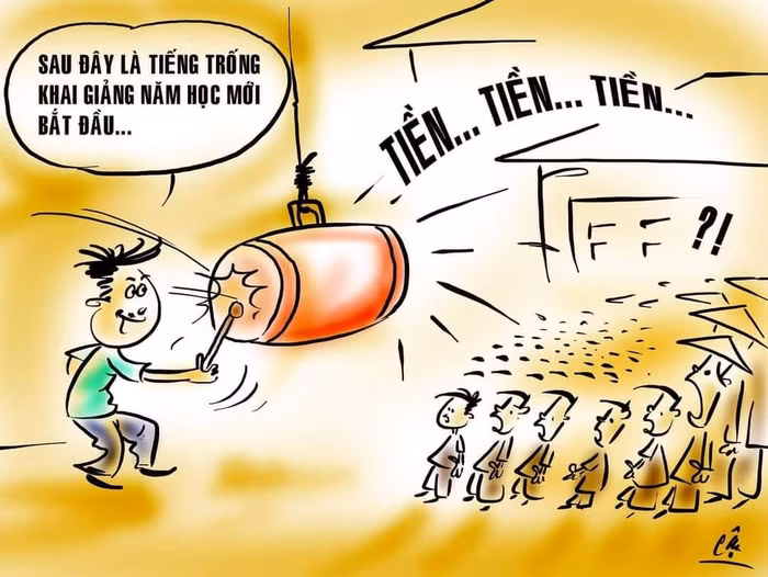 Tiếng trống đầu năm học nghe sao xót xa....Ảnh minh họa: Họa sĩ Cận