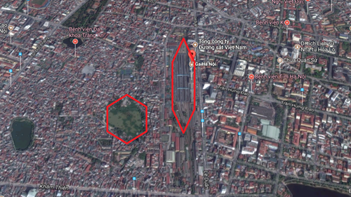 Khu vực nằm trong đồ án quy hoạch ga Hà Nội. (Ảnh chụp từ Google Maps) Khu vực nằm trong đồ án quy hoạch ga Hà Nội. (Ảnh chụp từ Google Maps)