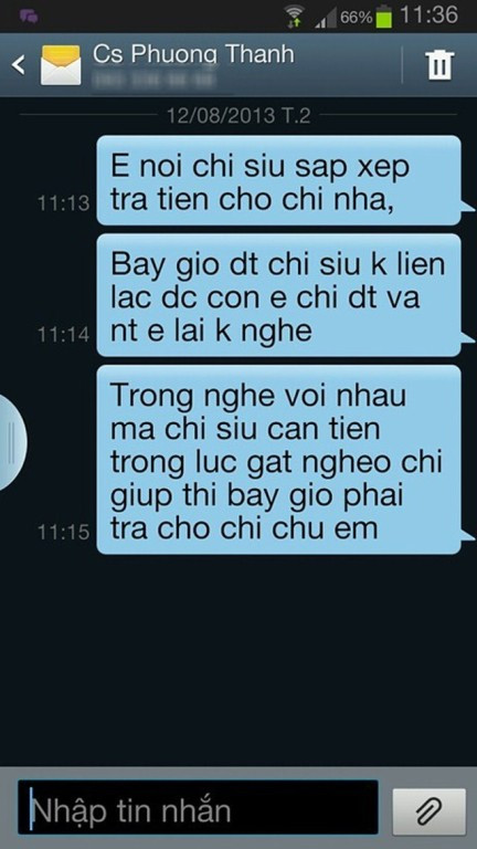 3 tin nhắn, mỗi tin cách nhau 1 phút Thụy Vy khẳng định đã gửi cho Phương Thanh. 3 tin nhắn, mỗi tin cách nhau 1 phút Thụy Vy khẳng định đã gửi cho Phương Thanh.