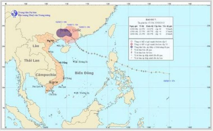 Vị trí và hướng đi của cơn bão