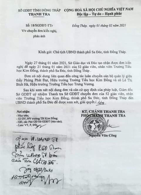 Sở Giáo dục và Đào tạo Đồng Tháp chuyển đơn của tập thể, giáo viên tiểu học Kim Đồng.